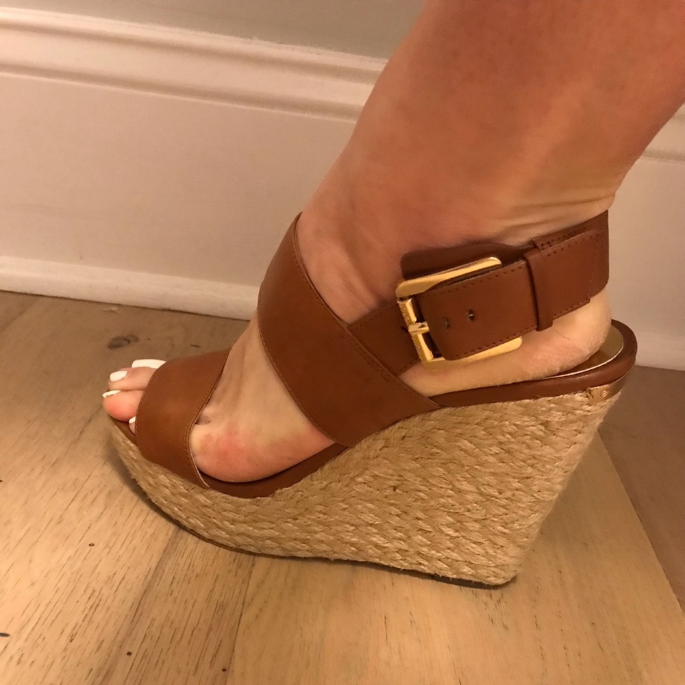 Michael Kors Tan Leather Wedge Espadrilles